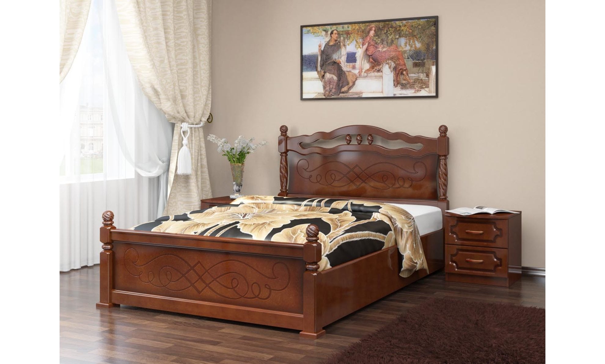 Кровать "Карина-14" Орех, с подъемным механизмом. Мебельный магазин Мебель Ленд. Санкт-Петербург